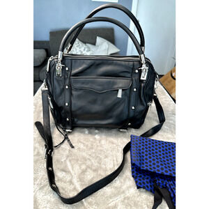 Rebecca Minkoff Cupid Black Leather Silver Hardware Satchel Handbag Crossbody